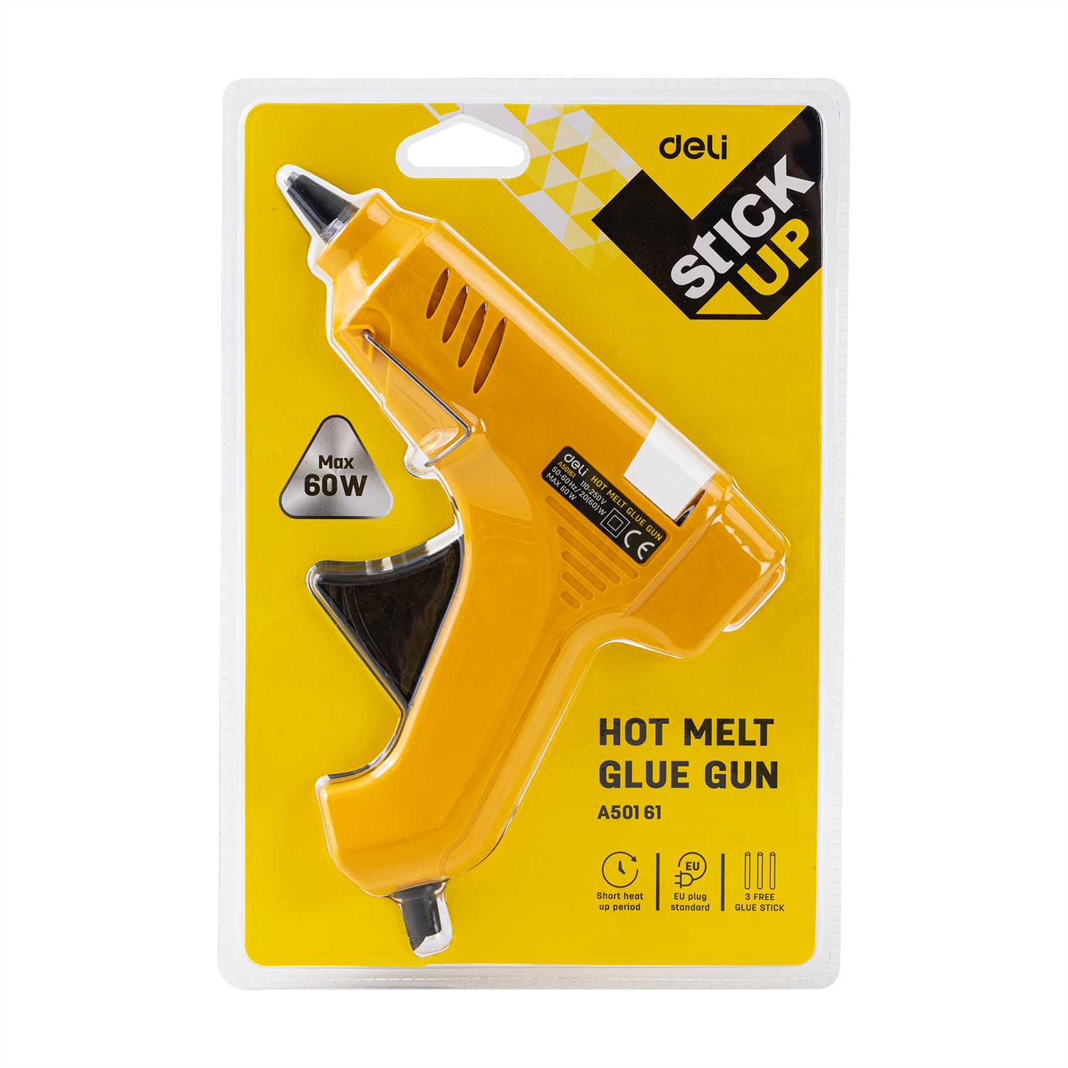 Hot Melt Glue Gun 60W Yellow (Incl 3 Glue Sticks) - Image 2