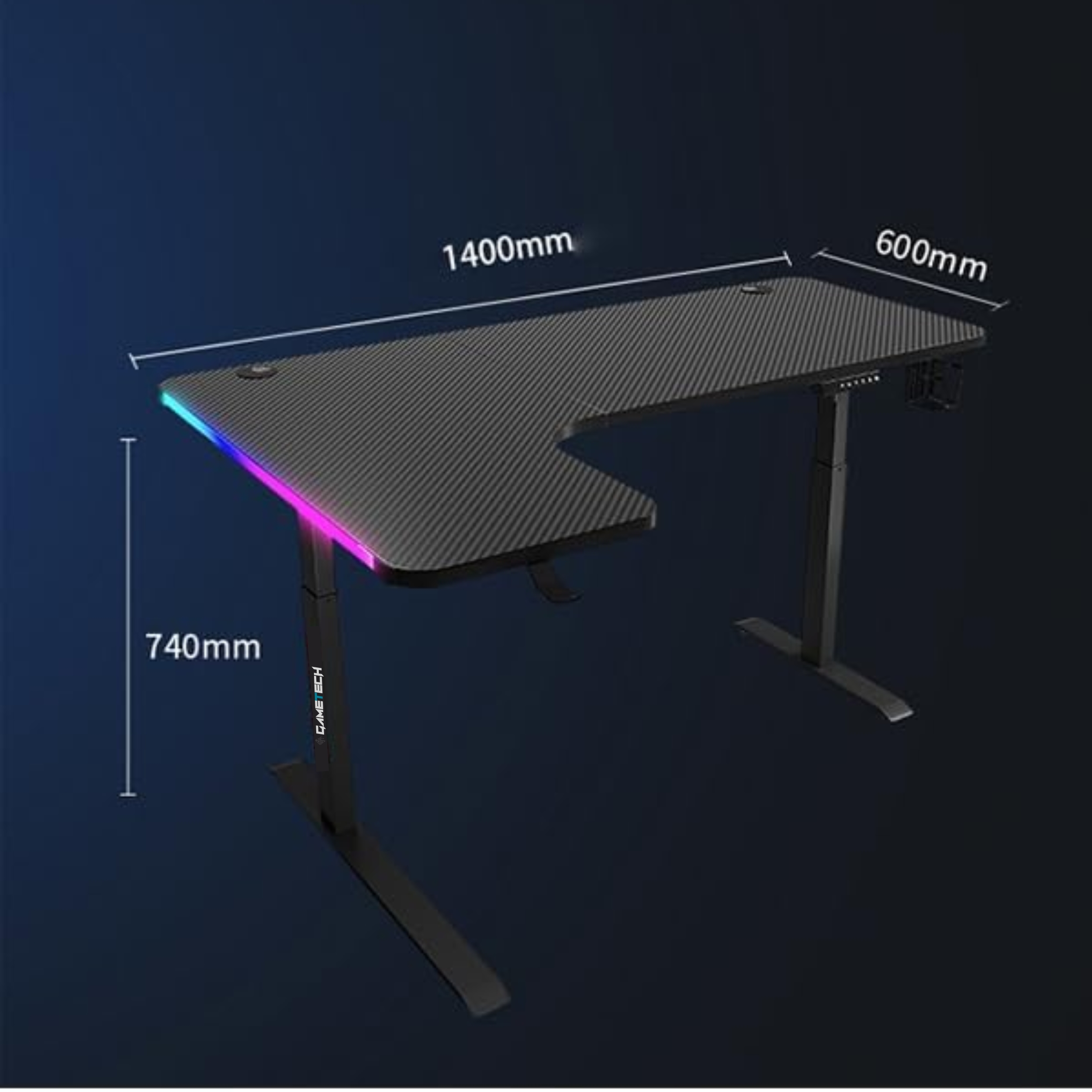 Black L Shape Gaming Desk, RGB Lighting with USB, Cup Holder & Headphone Clip - Image 3