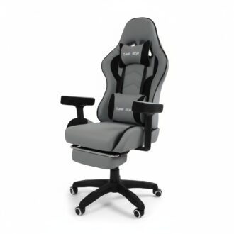 Leica Grey Gaming Chair with Massaging Cushion and Footrest (Fabric)