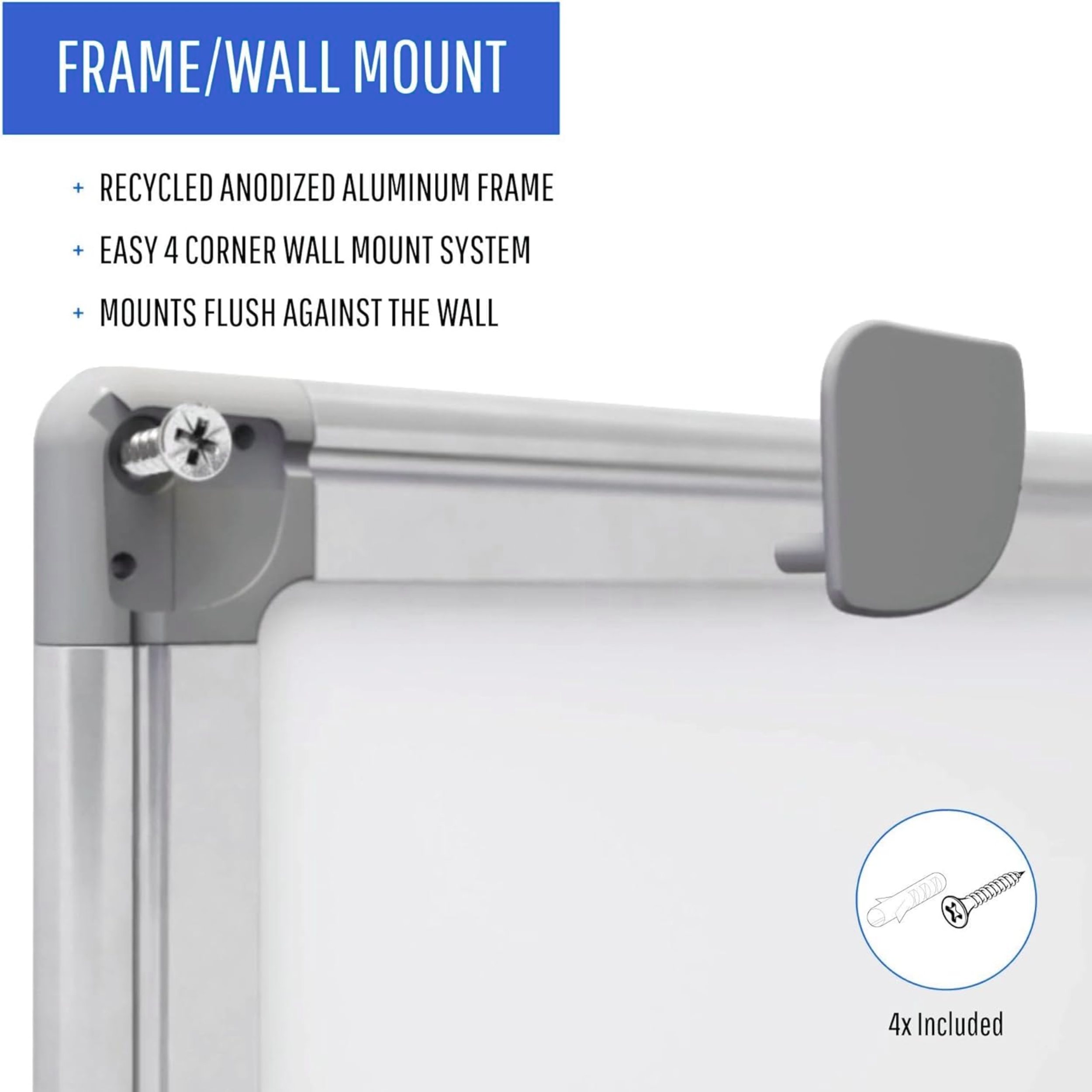 Aluminium Frame Magnetic Whiteboard, Corner Mount (450x600mm) - Image 4