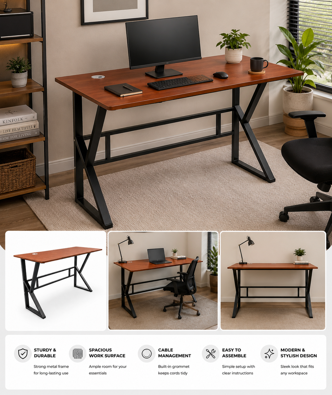 Ergonomic Office Desk – 1200 × 700mm Black Oak - Image 8