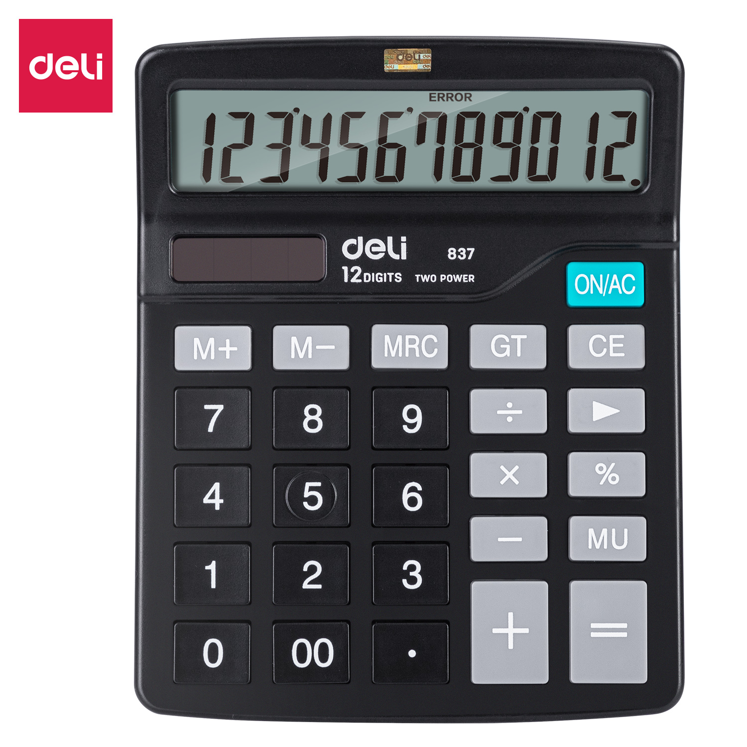 12 Digit Dual Power Calculator Black 150x120x52mm