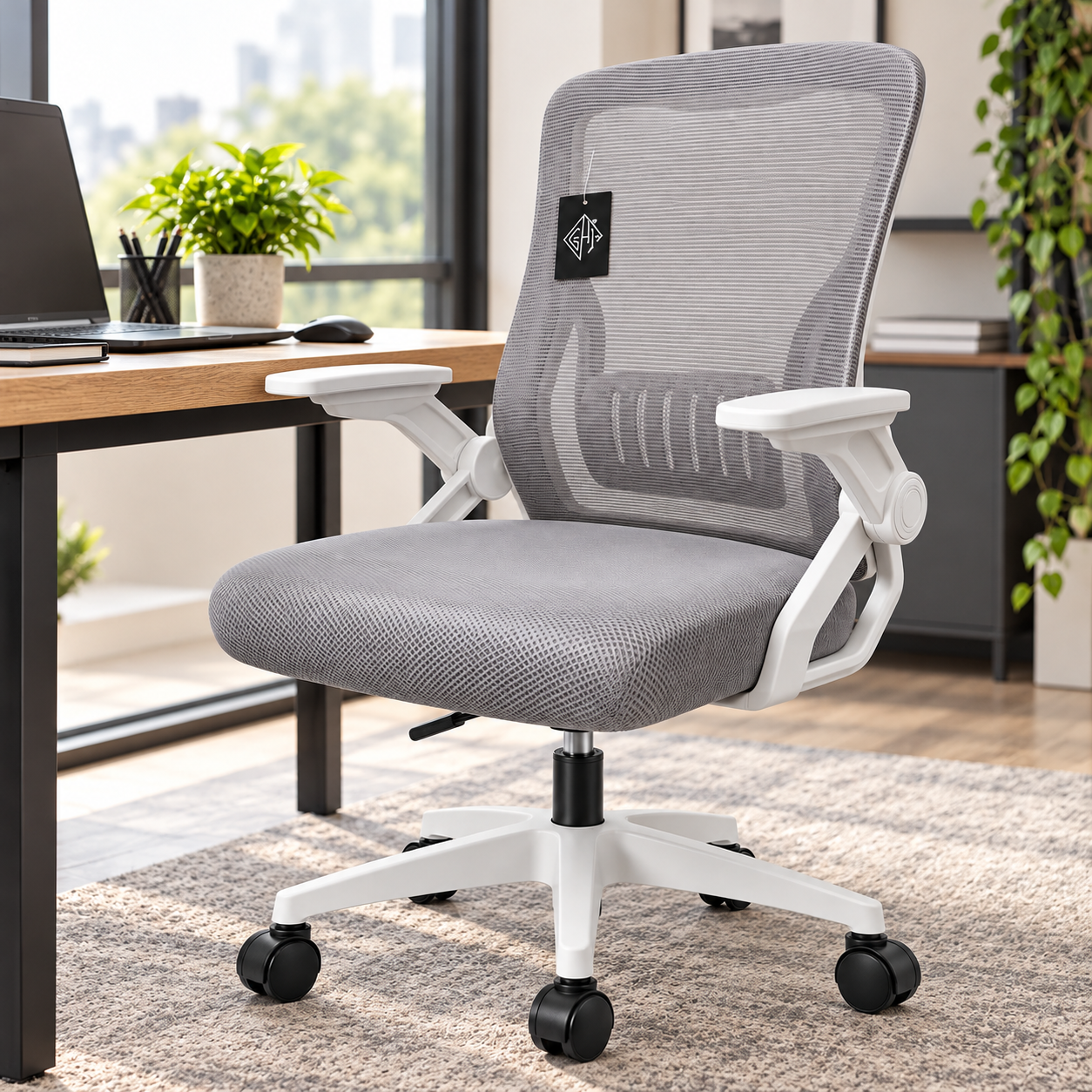 Ergonomic Mesh Office Chair – White & Grey - Image 4