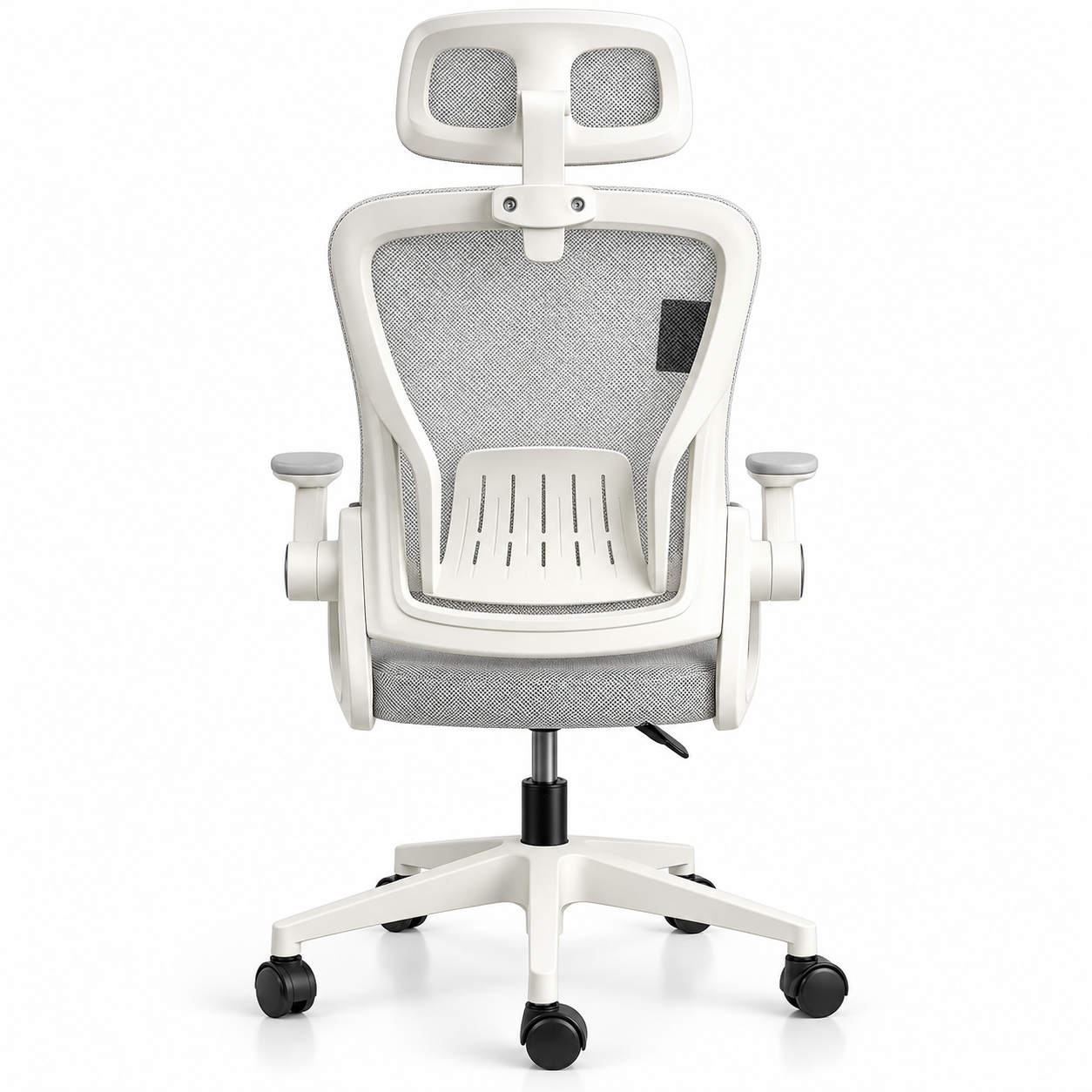 Ergonomic Mesh Office Chair with Headrest – White & Grey - Image 4