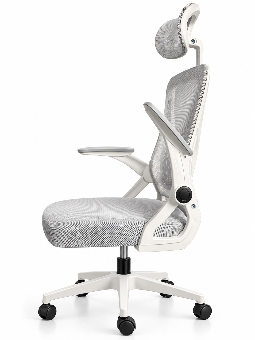 Ergonomic Mesh Office Chair with Headrest – White & Grey - Image 5