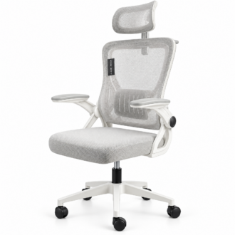 Ergonomic Mesh Office Chair with Headrest – White & Grey