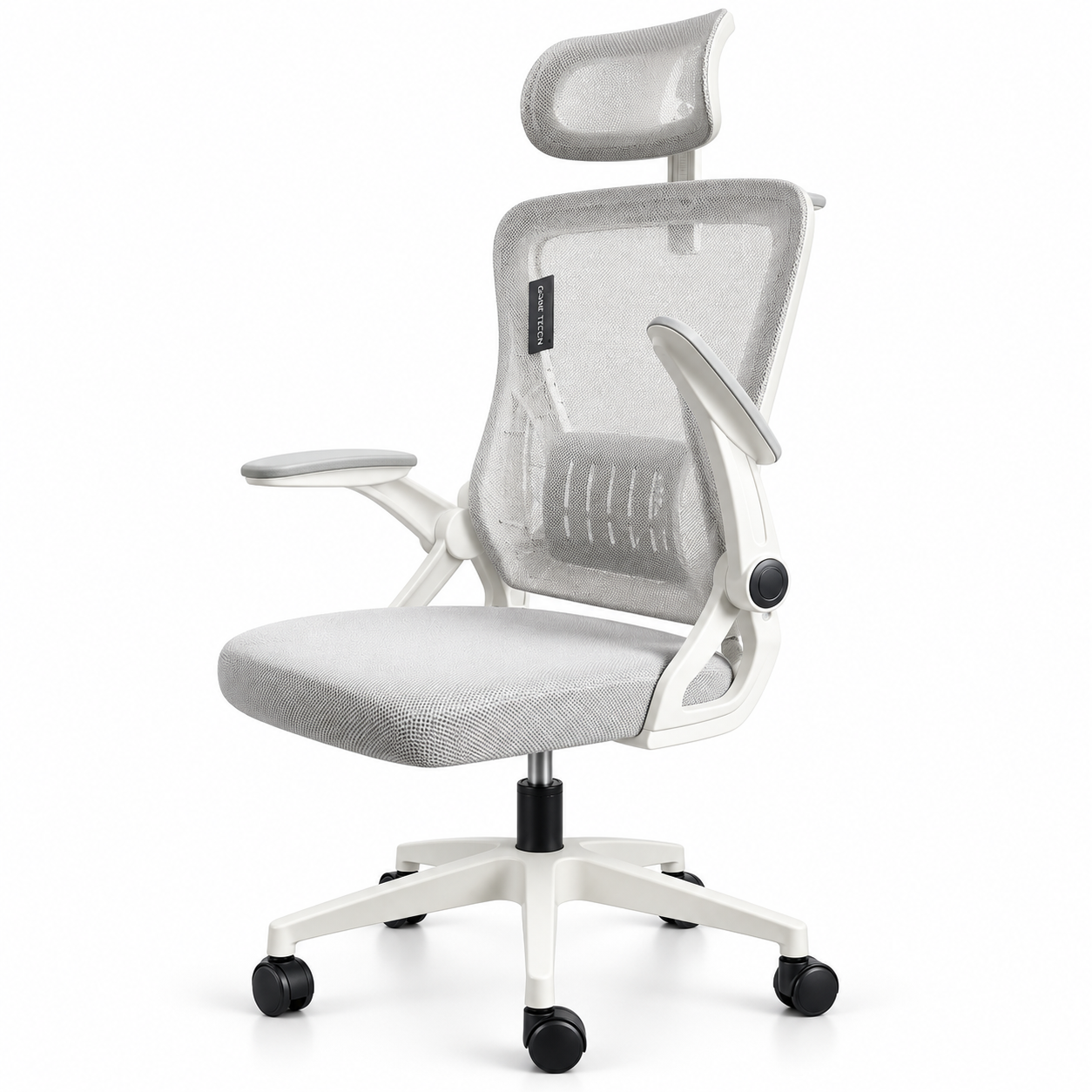 Ergonomic Mesh Office Chair with Headrest – White & Grey - Image 6