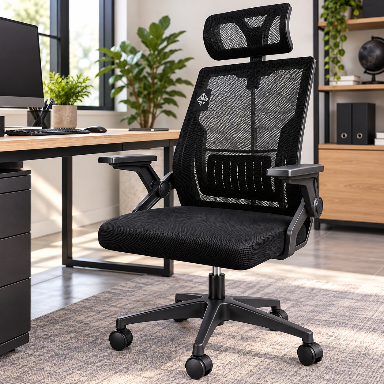 Ergonomic Mesh Office Chair with Headrest – Black - Image 3
